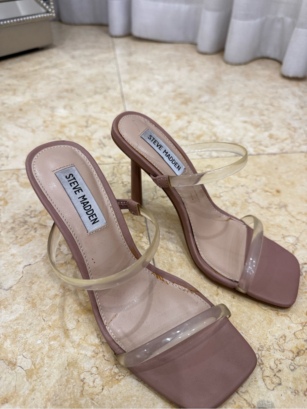 Steve Madden Nude Tan Clear Strap High Heel Sandals